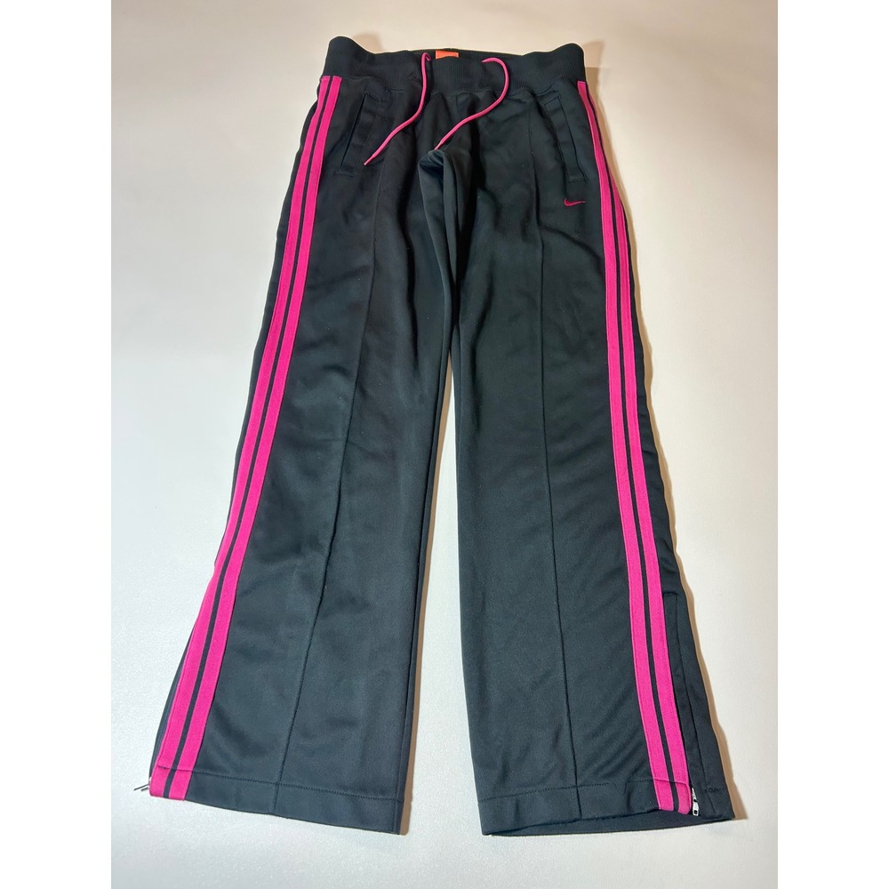 Nike Track Pants Women's Medium Black Pink Athletic Dept Side Stripe Wide Leg